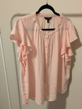 Worthington Light Pink Ruffle Sleeve Button-Front Blouse